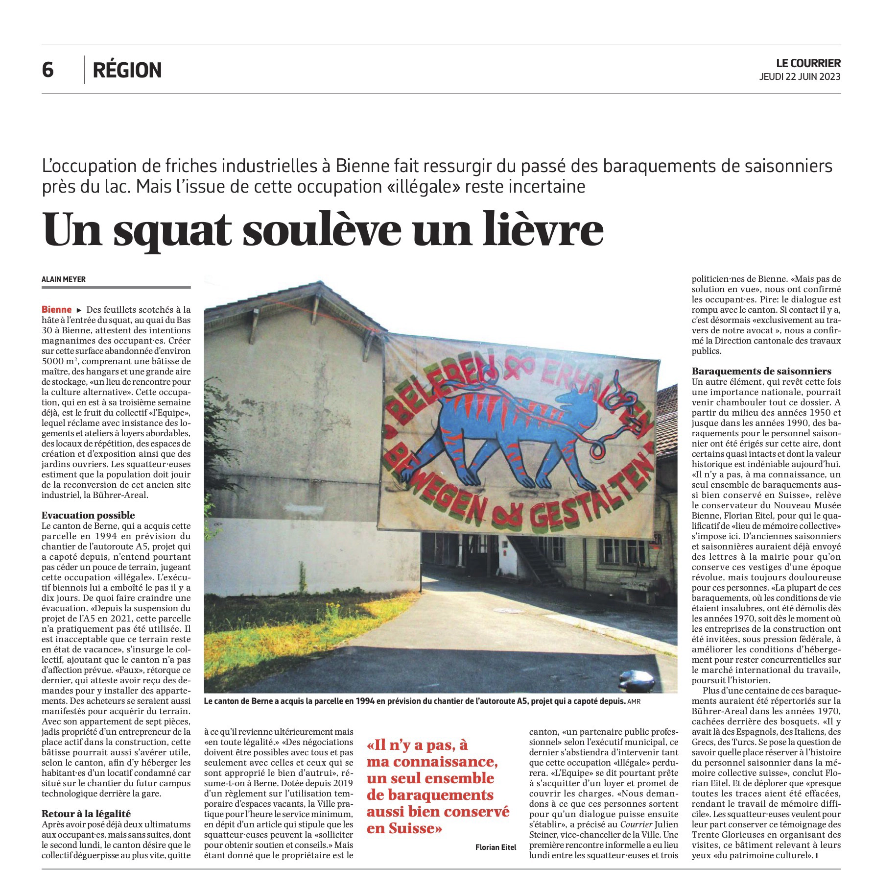 Un Squat soulève un lièvre Le Courrier Samstag 22 Juni 2023